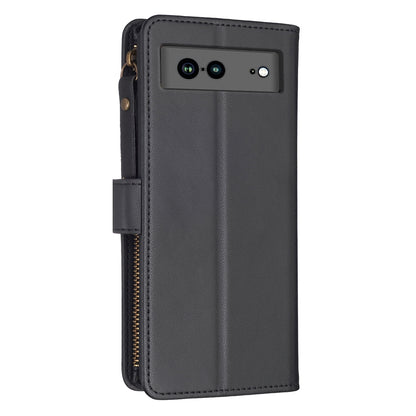 Google Pixel 7a Leather Flip Wallet Phone Case with 9 Card Slots, Zipper Compartment, and Adjustable Stand