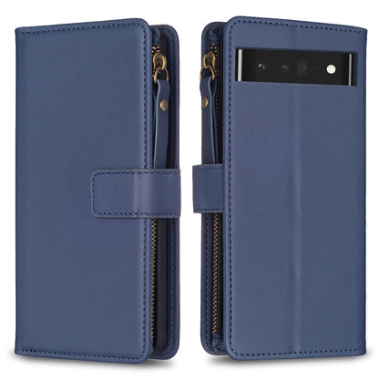 Google Pixel 7 Pro Leather Flip Wallet Phone Case with 9 Card Slots, Zipper Compartment, and Adjustable Stand