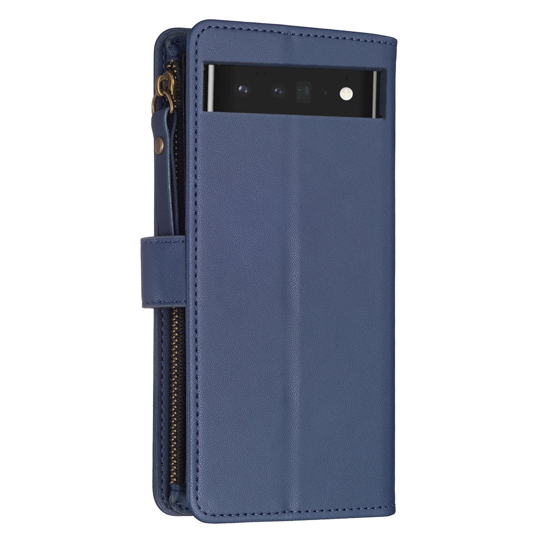 Google Pixel 7 Pro Leather Flip Wallet Phone Case with 9 Card Slots, Zipper Compartment, and Adjustable Stand