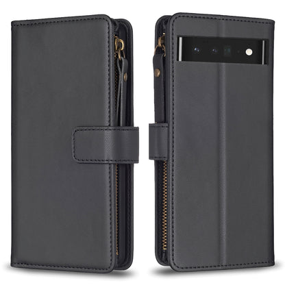 Google Pixel 7 Pro Leather Flip Wallet Phone Case with 9 Card Slots, Zipper Compartment, and Adjustable Stand