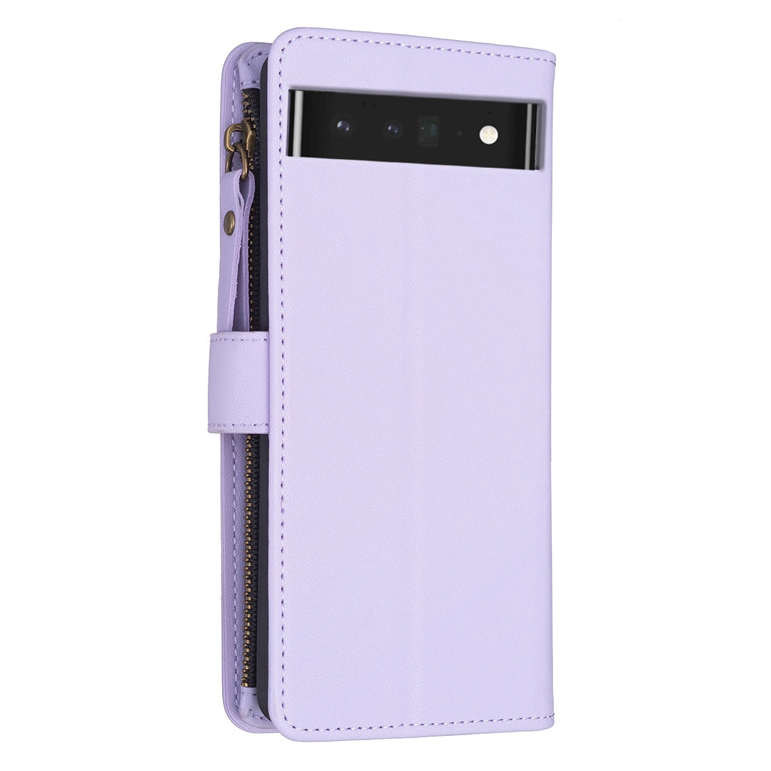 Google Pixel 7 Pro Leather Flip Wallet Phone Case with 9 Card Slots, Zipper Compartment, and Adjustable Stand