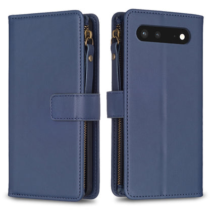 Google Pixel 7 Leather Flip Wallet Phone Case with 9 Card Slots, Zipper Compartment, and Adjustable Stand