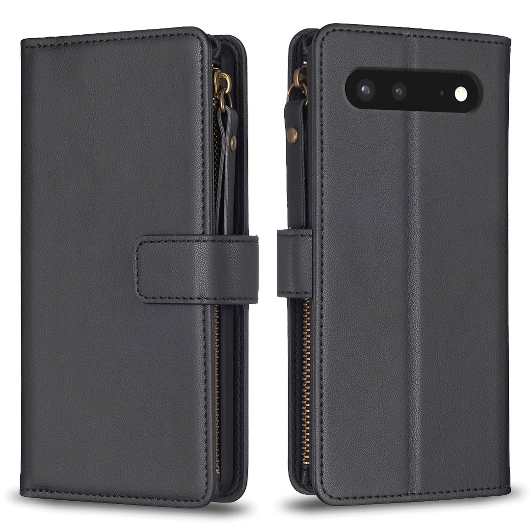 Google Pixel 7 Leather Flip Wallet Phone Case with 9 Card Slots, Zipper Compartment, and Adjustable Stand