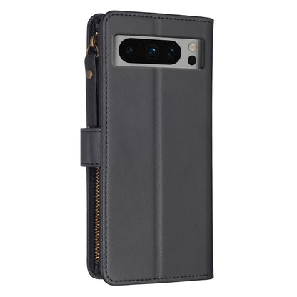 Google Pixel 8 Pro Leather Flip Wallet Phone Case with 9 Card Slots, Zipper Compartment, and Adjustable Stand