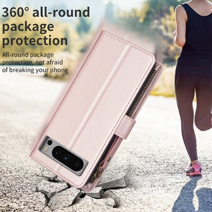 Google Pixel 8 Pro Leather Flip Wallet Phone Case with 9 Card Slots, Zipper Compartment, and Adjustable Stand