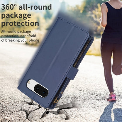 Google Pixel 8 Leather Flip Wallet Phone Case with 9 Card Slots, Zipper Compartment, and Adjustable Stand