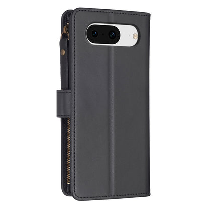 Google Pixel 8 Leather Flip Wallet Phone Case with 9 Card Slots, Zipper Compartment, and Adjustable Stand