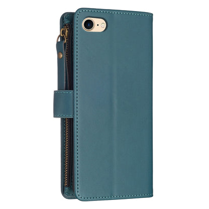 iPhone SE 2020 Leather Flip Wallet Phone Case with 9 Card Slots, Zipper Compartment, and Adjustable Stand