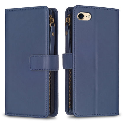 iPhone SE 2020 Leather Flip Wallet Phone Case with 9 Card Slots, Zipper Compartment, and Adjustable Stand