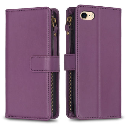 iPhone SE 2020 Leather Flip Wallet Phone Case with 9 Card Slots, Zipper Compartment, and Adjustable Stand