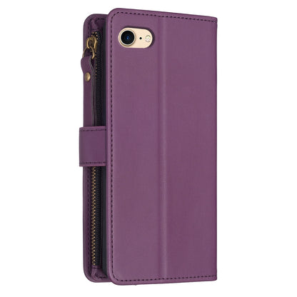 iPhone SE 2020 Leather Flip Wallet Phone Case with 9 Card Slots, Zipper Compartment, and Adjustable Stand