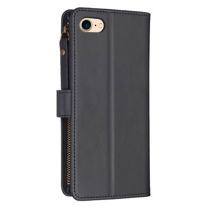 iPhone SE 2020 Leather Flip Wallet Phone Case with 9 Card Slots, Zipper Compartment, and Adjustable Stand