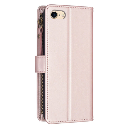 iPhone SE 2020 Leather Flip Wallet Phone Case with 9 Card Slots, Zipper Compartment, and Adjustable Stand