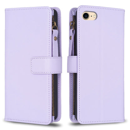 iPhone SE 2020 Leather Flip Wallet Phone Case with 9 Card Slots, Zipper Compartment, and Adjustable Stand