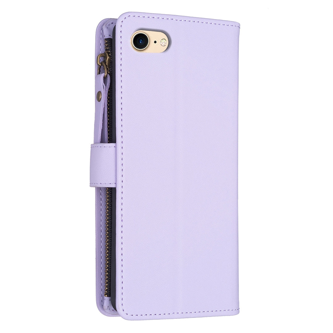 iPhone SE 2020 Leather Flip Wallet Phone Case with 9 Card Slots, Zipper Compartment, and Adjustable Stand