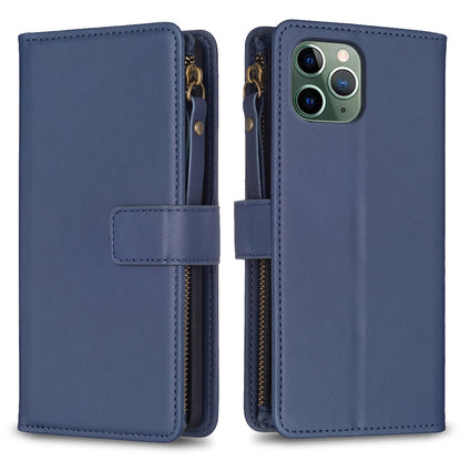iPhone 11 Pro Max Leather Flip Wallet Phone Case with 9 Card Slots, Zipper Compartment, and Adjustable Stand