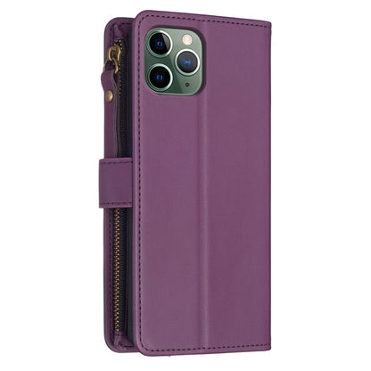 iPhone 11 Pro Max Leather Flip Wallet Phone Case with 9 Card Slots, Zipper Compartment, and Adjustable Stand