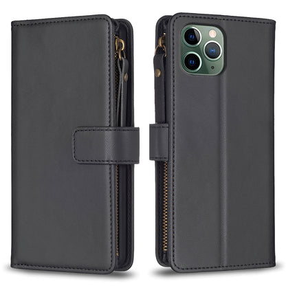 iPhone 11 Pro Max Leather Flip Wallet Phone Case with 9 Card Slots, Zipper Compartment, and Adjustable Stand