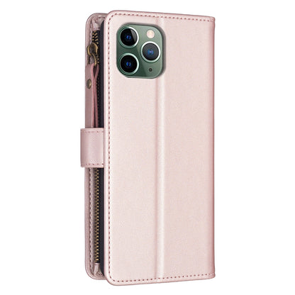 iPhone 11 Pro Max Leather Flip Wallet Phone Case with 9 Card Slots, Zipper Compartment, and Adjustable Stand