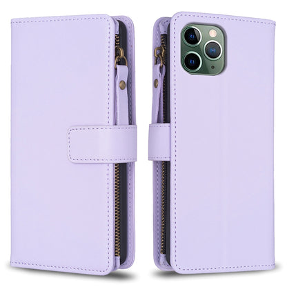 iPhone 11 Pro Max Leather Flip Wallet Phone Case with 9 Card Slots, Zipper Compartment, and Adjustable Stand