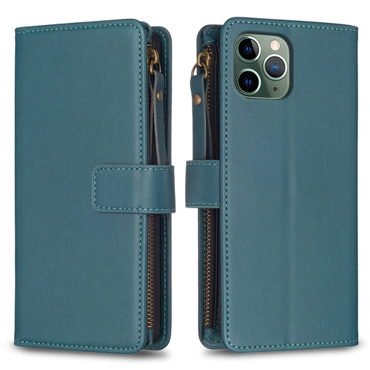 iPhone 11 Pro Leather Flip Wallet Phone Case with 9 Card Slots, Zipper Compartment, and Adjustable Stand