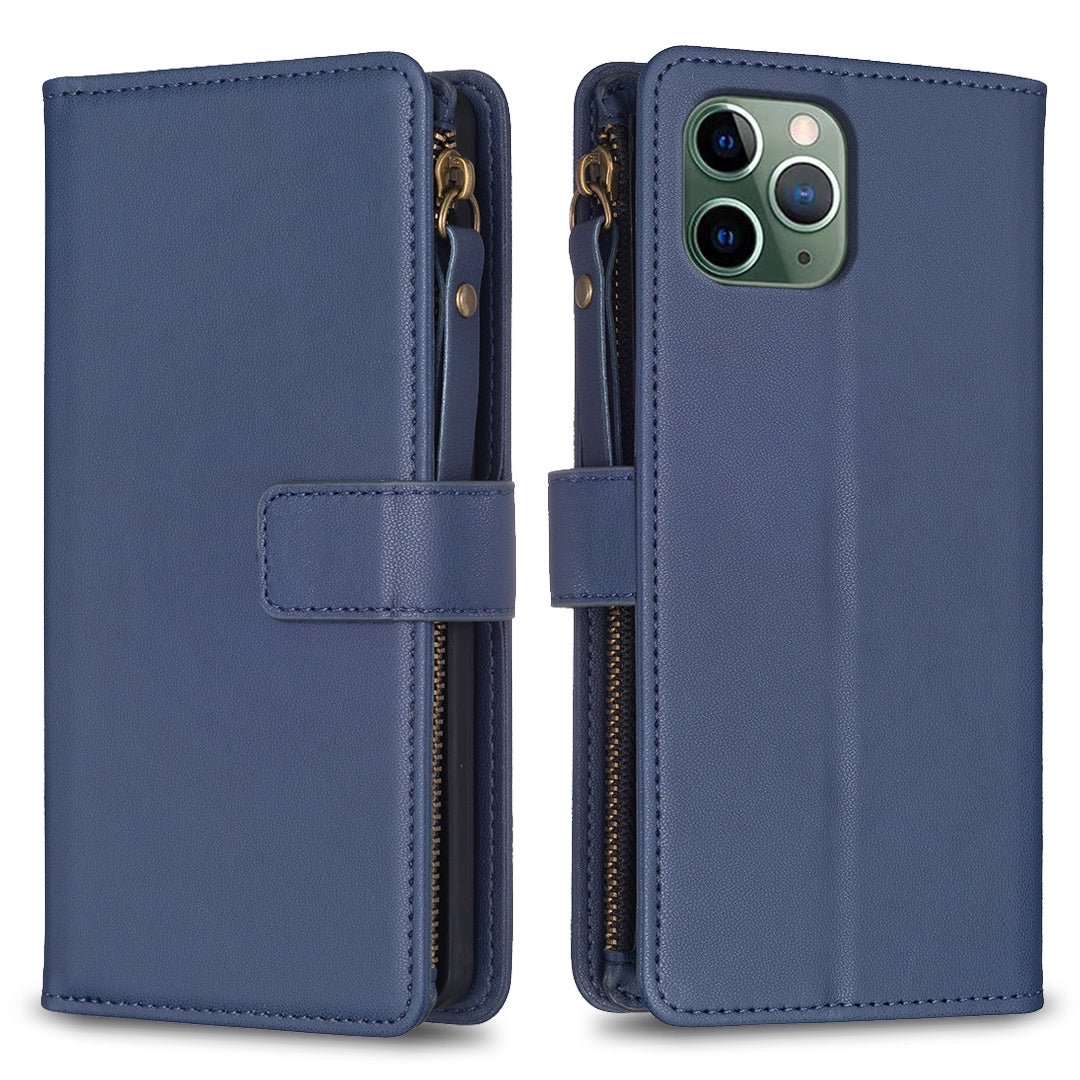 iPhone 11 Pro Leather Flip Wallet Phone Case with 9 Card Slots, Zipper Compartment, and Adjustable Stand