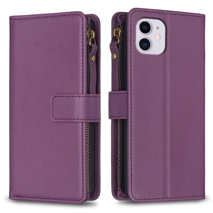 iPhone 11 Leather Flip Wallet Phone Case with 9 Card Slots, Zipper Compartment, and Adjustable Stand