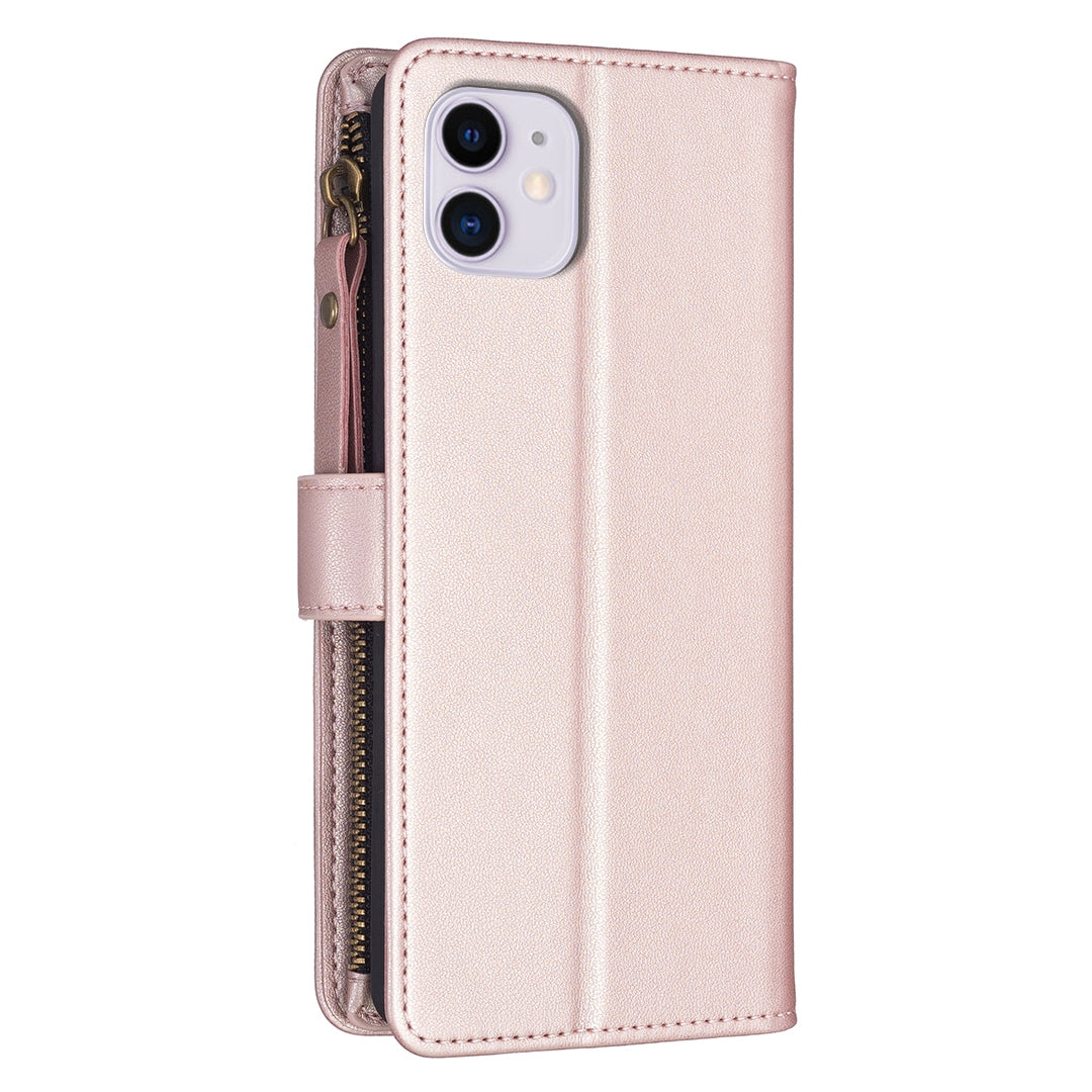 iPhone 11 Leather Flip Wallet Phone Case with 9 Card Slots, Zipper Compartment, and Adjustable Stand