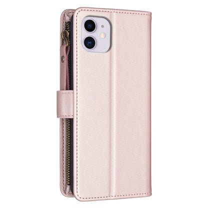 iPhone 11 Leather Flip Wallet Phone Case with 9 Card Slots, Zipper Compartment, and Adjustable Stand