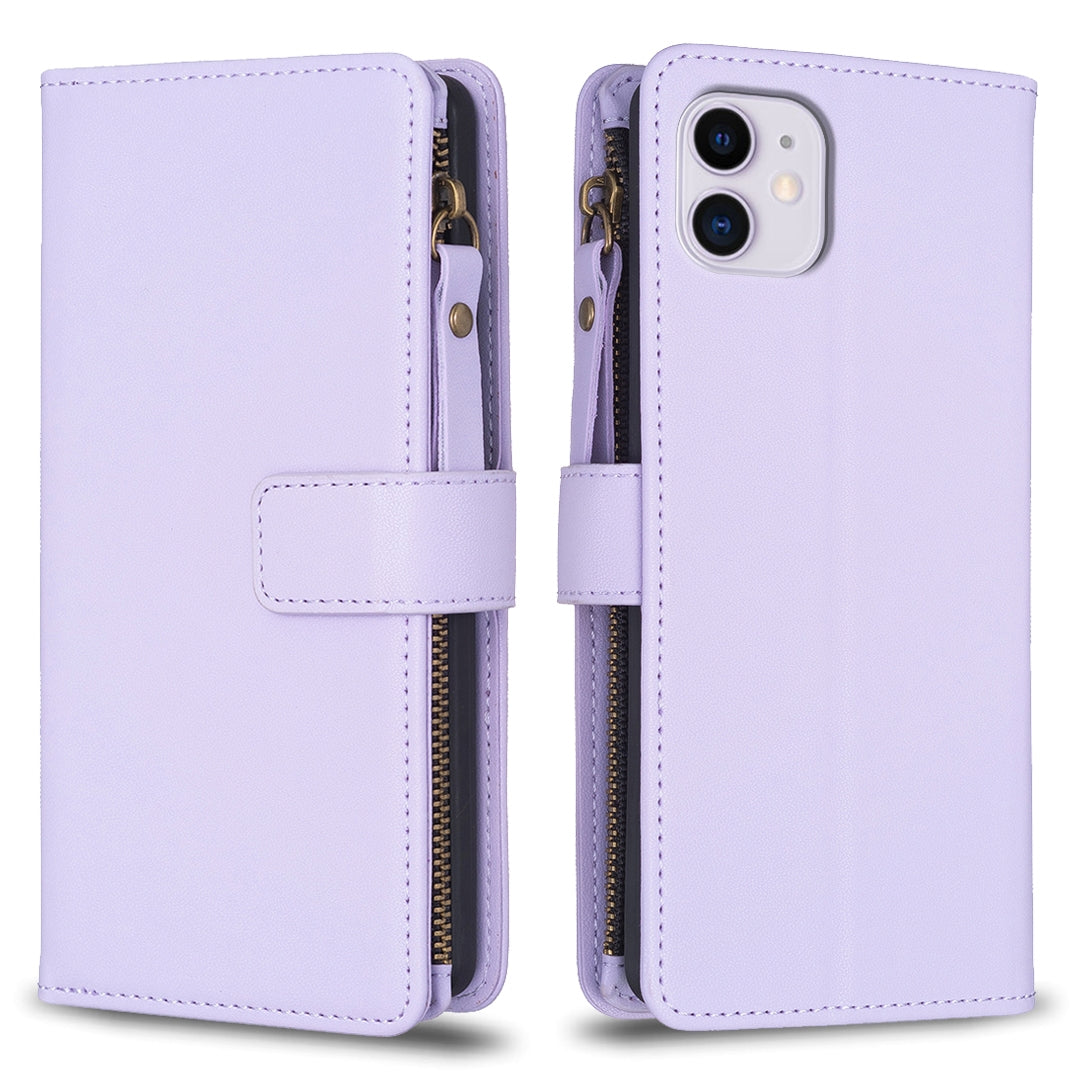 iPhone 11 Leather Flip Wallet Phone Case with 9 Card Slots, Zipper Compartment, and Adjustable Stand