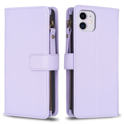 iPhone 11 Leather Flip Wallet Phone Case with 9 Card Slots, Zipper Compartment, and Adjustable Stand