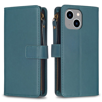 iPhone 13 Leather Flip Wallet Phone Case with 9 Card Slots, Zipper Compartment, and Adjustable Stand