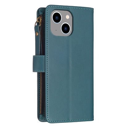 iPhone 14 Leather Flip Wallet Phone Case with 9 Card Slots, Zipper Compartment, and Adjustable Stand