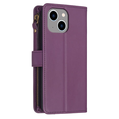 iPhone 14 Leather Flip Wallet Phone Case with 9 Card Slots, Zipper Compartment, and Adjustable Stand