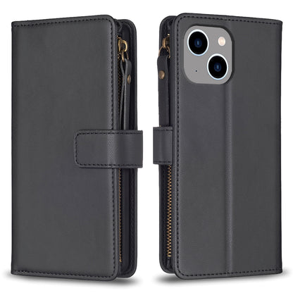 iPhone 13 Leather Flip Wallet Phone Case with 9 Card Slots, Zipper Compartment, and Adjustable Stand