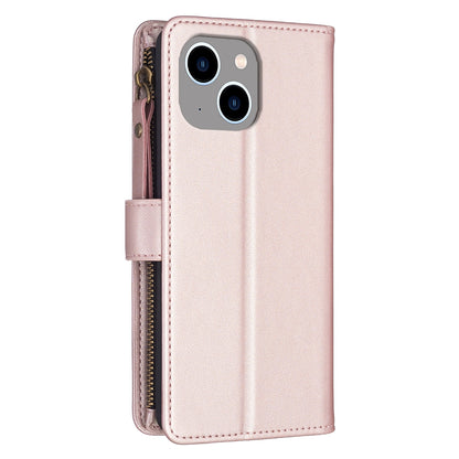 iPhone 13 Leather Flip Wallet Phone Case with 9 Card Slots, Zipper Compartment, and Adjustable Stand