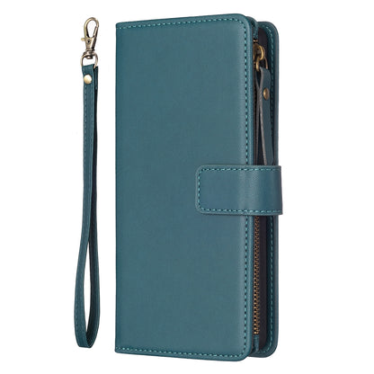 iPhone 13 Pro Leather Flip Wallet Phone Case with 9 Card Slots, Zipper Compartment, and Adjustable Stand