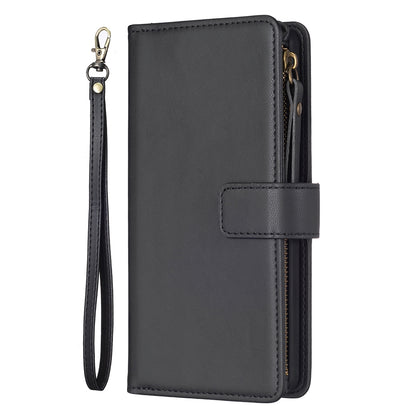 iPhone 13 Pro Leather Flip Wallet Phone Case with 9 Card Slots, Zipper Compartment, and Adjustable Stand