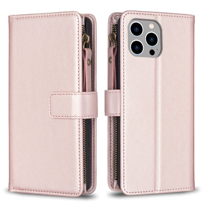 iPhone 13 Pro Leather Flip Wallet Phone Case with 9 Card Slots, Zipper Compartment, and Adjustable Stand