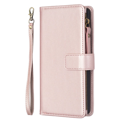 iPhone 13 Pro Leather Flip Wallet Phone Case with 9 Card Slots, Zipper Compartment, and Adjustable Stand
