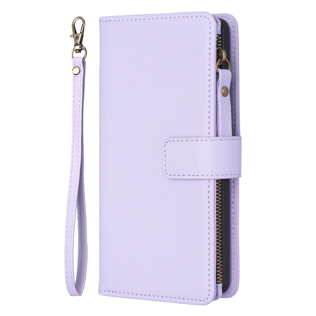 iPhone 13 Pro Leather Flip Wallet Phone Case with 9 Card Slots, Zipper Compartment, and Adjustable Stand