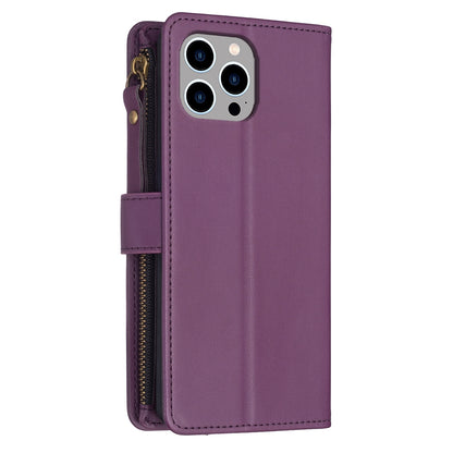 iPhone 14 Pro Max Leather Flip Wallet Phone Case with 9 Card Slots, Zipper Compartment, and Adjustable Stand