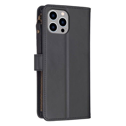 iPhone 14 Pro Max Leather Flip Wallet Phone Case with 9 Card Slots, Zipper Compartment, and Adjustable Stand