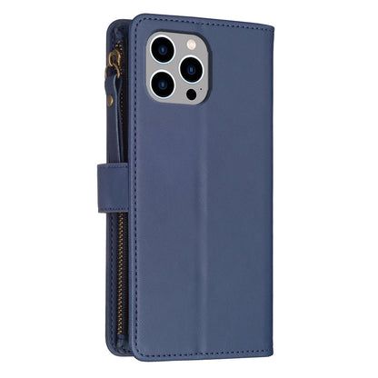 iPhone 14 Pro Leather Flip Wallet Phone Case with 9 Card Slots, Zipper Compartment, and Adjustable Stand
