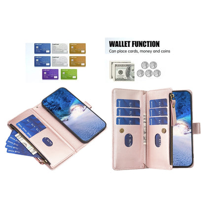 iPhone 15 Pro Max Leather Flip Wallet Phone Case with 9 Card Slots, Zipper Compartment, and Adjustable Stand