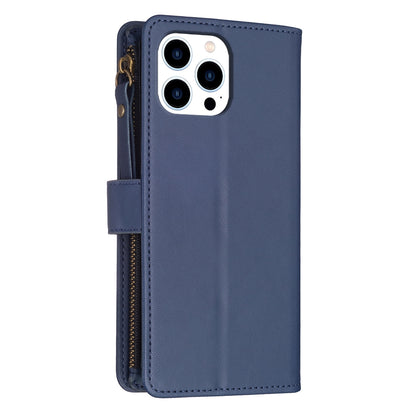 iPhone 15 Pro Leather Flip Wallet Phone Case with 9 Card Slots, Zipper Compartment, and Adjustable Stand