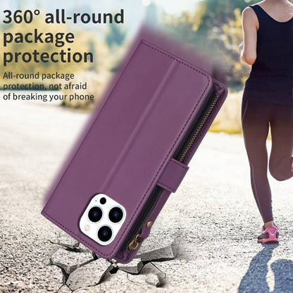 iPhone 15 Pro Leather Flip Wallet Phone Case with 9 Card Slots, Zipper Compartment, and Adjustable Stand