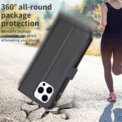 iPhone 15 Pro Leather Flip Wallet Phone Case with 9 Card Slots, Zipper Compartment, and Adjustable Stand