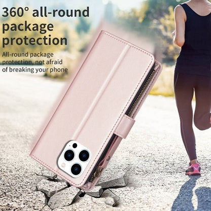 iPhone 15 Pro Leather Flip Wallet Phone Case with 9 Card Slots, Zipper Compartment, and Adjustable Stand