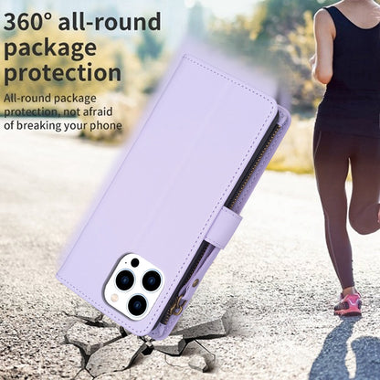 iPhone 15 Pro Leather Flip Wallet Phone Case with 9 Card Slots, Zipper Compartment, and Adjustable Stand